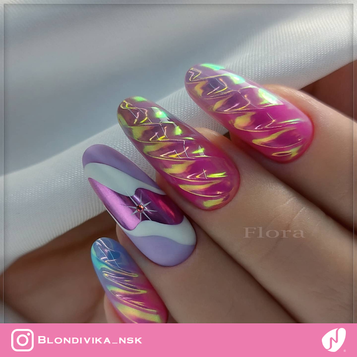 Holographic Pastel Neon Unicorn Nails